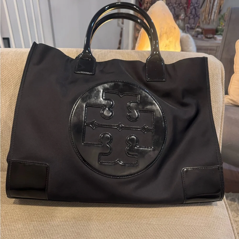 Tory Burch Black Tote with Glossy Logo - Picture 1 of 13